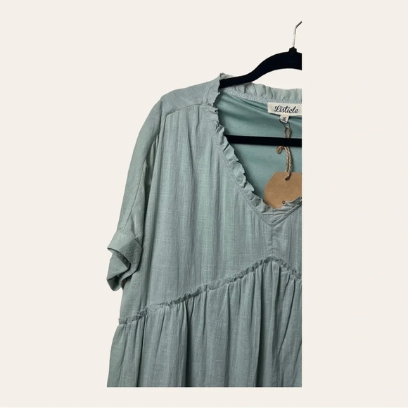 0585. Listicle 100% COTTON BABYDOLL MINI DRESS ALINE STYLE SIZE LARGE‎ RUFFLES - Picture 4 of 11